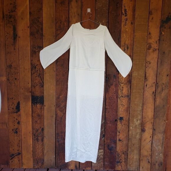 Halston Heritage Satin Wrap Effect Gown Off-white - Picture 11 of 16